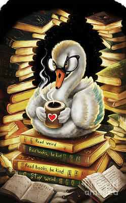 Birds Drawings Rights Managed Images - Swans lover - Book Lover - Read Books - Book Lover - Gift Book Reader - Gift for Librarian - Read Books Be Kind Stay Weird - Be Kind Royalty-Free Image by Grover Mcclure