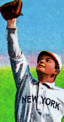 Athletes Paintings - Sweet Caporal Charlie Hemphill Baseball Game Cards Oil Painting by Celestial Images