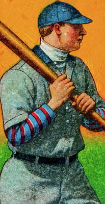 Athletes Paintings - Sweet Caporal Dots Miller Baseball Game Cards Oil Painting by Celestial Images