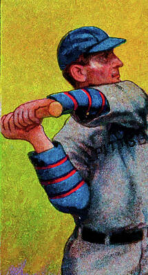 Sports Paintings - Sweet Caporal Ed Abbaticchio Baseball Game Cards Oil Painting  by Celestial Images