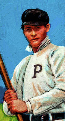 Sports Paintings - Sweet Caporal George McQuillan Baseball Game Cards Oil Painting  by Celestial Images