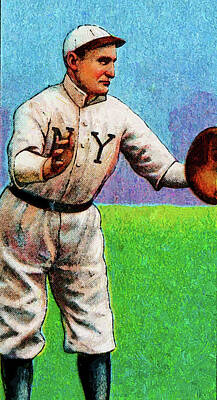 Athletes Paintings - Sweet Caporal OP Admiral Schlei Baseball Game Cards Oil Painting by Celestial Images