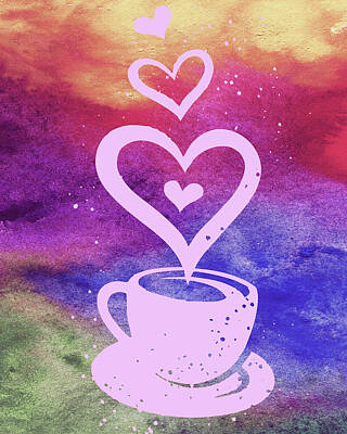 Royalty-Free and Rights-Managed Images - Sweet Rainbow Coffee Cup Delicious Colorful Bright Watercolor I by Irina Sztukowski