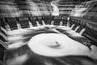 Modern Christmas - Swirling Water Gardens In Black And White - Fort Worth Texas by Gregory Ballos