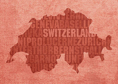 Us License Plate Maps - Switzerland Country Word Map Typography on Distressed Canvas by Design Turnpike