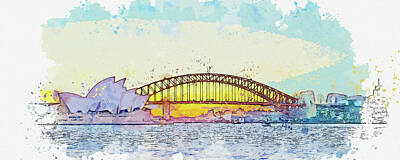 Abstract Skyline Paintings - Sydney, Australia 5, watercolor, by Ahmet Asar by Celestial Images