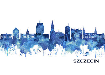 Skylines Rights Managed Images - Szczecin Poland Skyline Blue Royalty-Free Image by NextWay Art