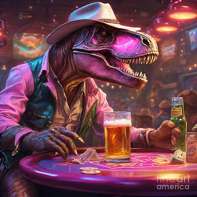 Beer Royalty-Free and Rights-Managed Images - T-Rex Tyrant Tinctures T-Rexs Ferocious Fete  by Adrien Efren