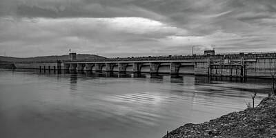 Royalty-Free and Rights-Managed Images - Table Rock Lake Dam Monochrome Panorama by Gregory Ballos