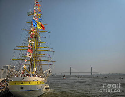 Marvelous Marble Rights Managed Images - Tall Ship Docked in Charleston South Carolina - Cooper River Bridge Royalty-Free Image by Dale Powell