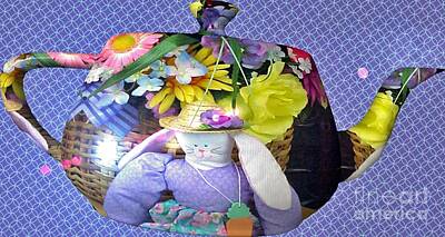 Hood Ornaments And Emblems - Teapot Bunny Flower Basket periwinkle by GJ Glorijean