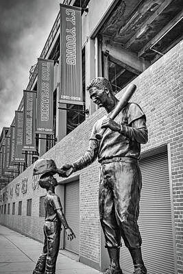 Athletes Royalty-Free and Rights-Managed Images - Ted Williams Statue At Fenway Stadium - Black and White by Gregory Ballos