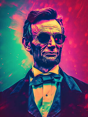 Surrealism Paintings - Teen  Abraham  Lincoln  happy  and  smiling  Surreal    bcbf  c    afb  fab, by Asar Studios by Romed Roni