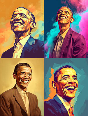 Surrealism Paintings - Teen  Barack  Obama  happy  and  smiling  Surreal  Cin  ca  fba  e    eadea, by Asar Studios by Romed Roni