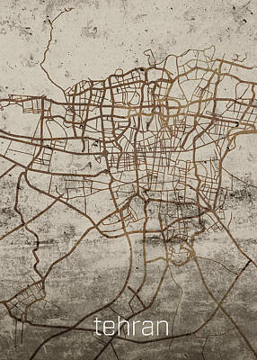 Only Orange - Tehran Vintage Rusty City Street Map on Cement Background by Design Turnpike
