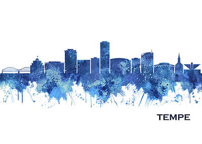 Discover Inventions - Tempe Arizona Skyline Blue by NextWay Art
