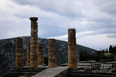Mother And Child Animals - Temple of Apollo with Mountain, Delphi, Greece by Robert Yaeger