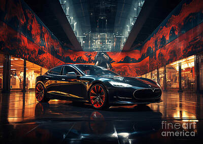 Fantasy Mixed Media - Tesla Model S fantasy concept by Destiney Sullivan