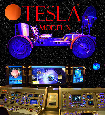Science Fiction Mixed Media - Tesla X and engineering room  by David Lee Thompson