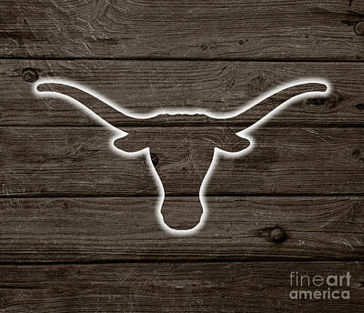 Recently Sold - Football Digital Art - Texas Longhorn White Profile On Weathered Boards by Lone Palm Studio