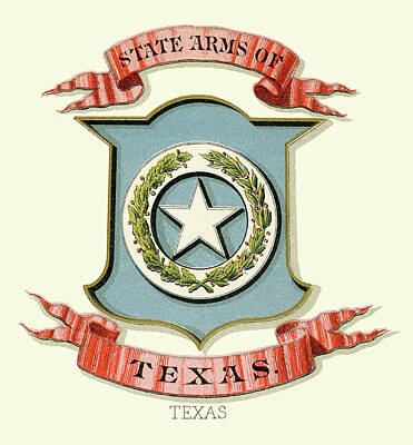 Vintage Tees - Texas State Arms of the Union 1876 by Arpina Shop