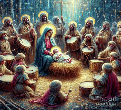 Recently Sold - Impressionism Digital Art Rights Managed Images - The 12 Days of Christmas-12 Drummers Drumming Royalty-Free Image by Violet Spring