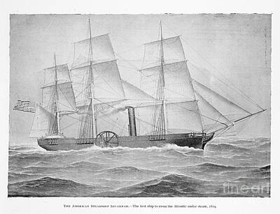 Landmarks Drawings - The American Steam Ship Savannah. b2 by Historic Illustrations