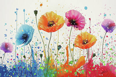 Florals Digital Art - The Artful Poppy A Canvas of Life by Lena Owens - OLena Art Vibrant Palette Knife and Graphic Design