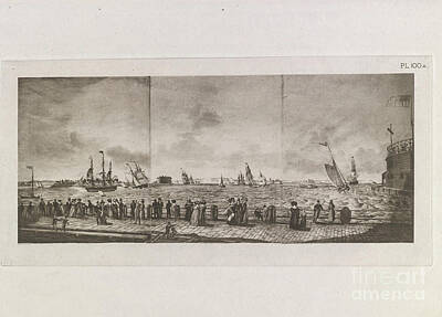City Scenes Drawings - The Battery and Harbour 1828 d2 by Historic Illustrations