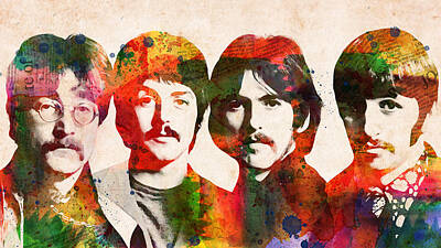 Celebrities Digital Art - The Beatles colorful watercolor by Mihaela Pater