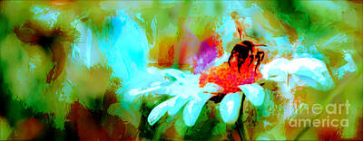 Abstract Flowers Digital Art - Bumble Bee on a Camomile Flower - painterly by Chris Bee