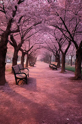 Royalty-Free and Rights-Managed Images - The  benches  in  the  park  are  covered  with  cherry  by Asar Studios by Celestial Images