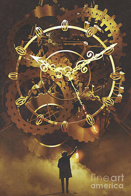 Guido Borelli Yoga Mats - The Big Golden Clockwork by Tithi Luadthong