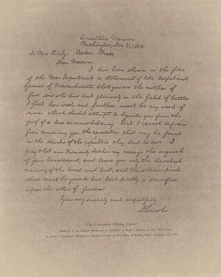 Landmarks Royalty Free Images - The Bixby Letter - Abraham Lincolns Letter To Mrs. Bixby Royalty-Free Image by War Is Hell Store
