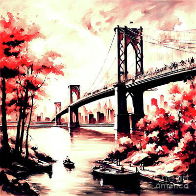 Skylines Digital Art - The Brooklyn Bridge by Eddie Eastwood