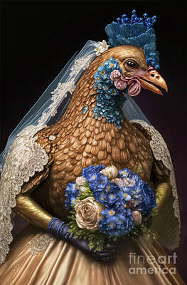 Birds Digital Art Rights Managed Images - The Chicken Bride Royalty-Free Image by Tina LeCour
