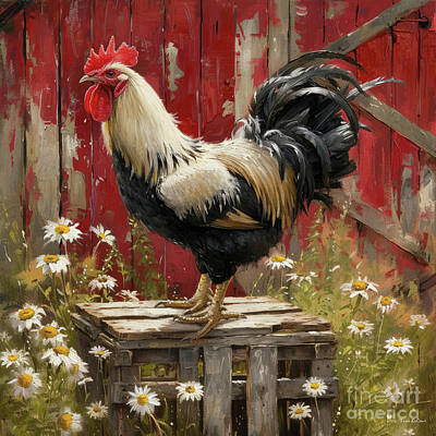 Birds Paintings - The Country Rooster by Tina LeCour