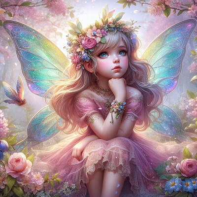 Florals Digital Art - The Dreamy Fairy Amidst Floral Splendor by Eve Designs