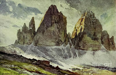 Mountain Drawings - The Drei Zinnen, from the Highest Ridge t5 by Historic Illustrations
