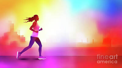 Athletes Royalty Free Images - The dynamic silhouette style features a female runner in action.  Royalty-Free Image by Odon Czintos