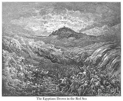 Beach Drawings - The Egyptians Drowned in the Red Sea by Gustave Dore v3 by Historic illustrations
