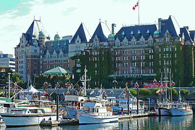 Mammals Mixed Media - The Empress Hotel and Harbor Marina. Victoria BC Canada by Connie Fox