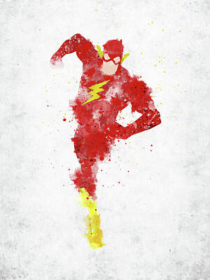Comics Royalty-Free and Rights-Managed Images - The Flash watercolor by Mihaela Pater