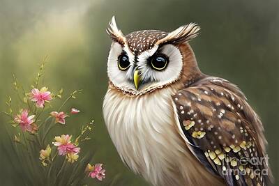 Floral Digital Art - The floral owl by Sen Tinel
