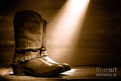 Landmarks Royalty-Free and Rights-Managed Images - The Found Boots - Sepia by American West Legend