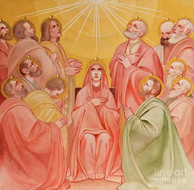 Sunflowers Rights Managed Images - The fresco of the Pentecost scene Royalty-Free Image by Jozef Sedmak