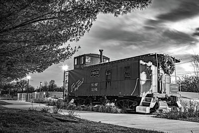 Space Photographs Of The Universe Royalty Free Images - The Frisco Centennial Caboose In Downtown Rogers Arkansas - Black And White Royalty-Free Image by Gregory Ballos