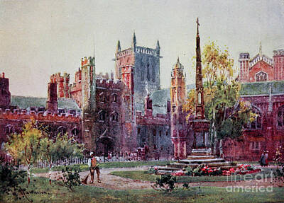 City Scenes Drawings - The Gateway and Tower of St. Johns College Cambridge i5 by Historic Illustrations