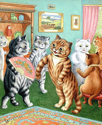 Mammals Drawings - The Gathering By Louis Wain by Louis Wain
