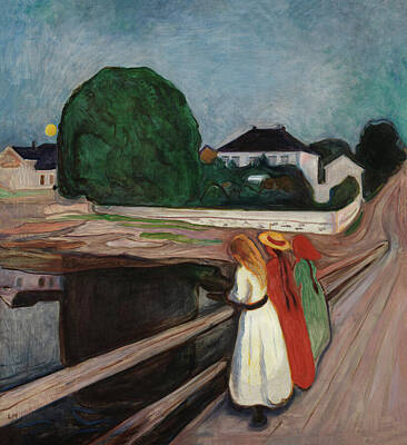 Impressionism Painting Royalty Free Images - The Girls on the Bridge by Edvard Munch Royalty-Free Image by Mango Art